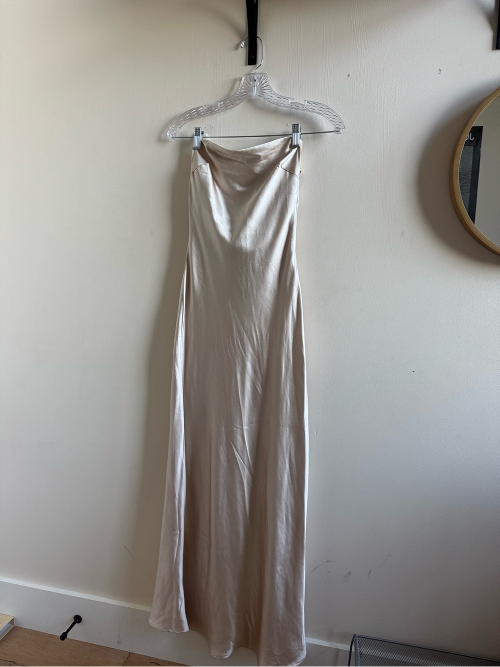 Princess Polly Champagne Strapless Satin Maxi Dress